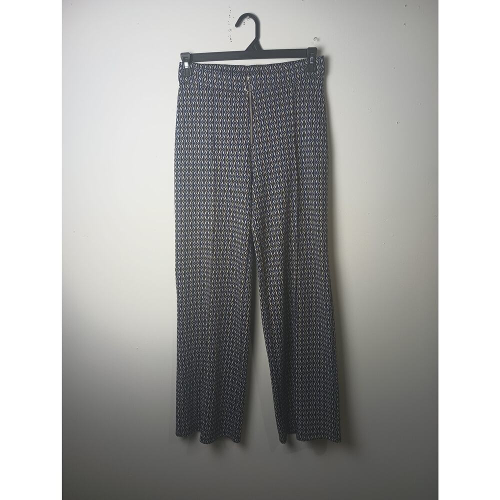 Zara Retro High Waisted Jacquard Flared‎ Pants Zip Closure Geometric Women Large